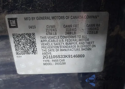 2019 Chevrolet Impala Premier из США, поврежденный, VIN 2G1105S33K9146869